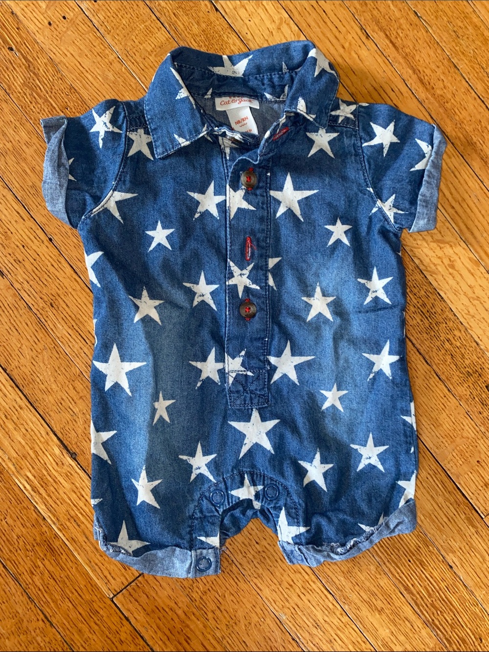 Carter's Navy Denim Romper with White Star Print